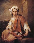 Bartolome Esteban Murillo A girl wearing a Rose oil painting artist